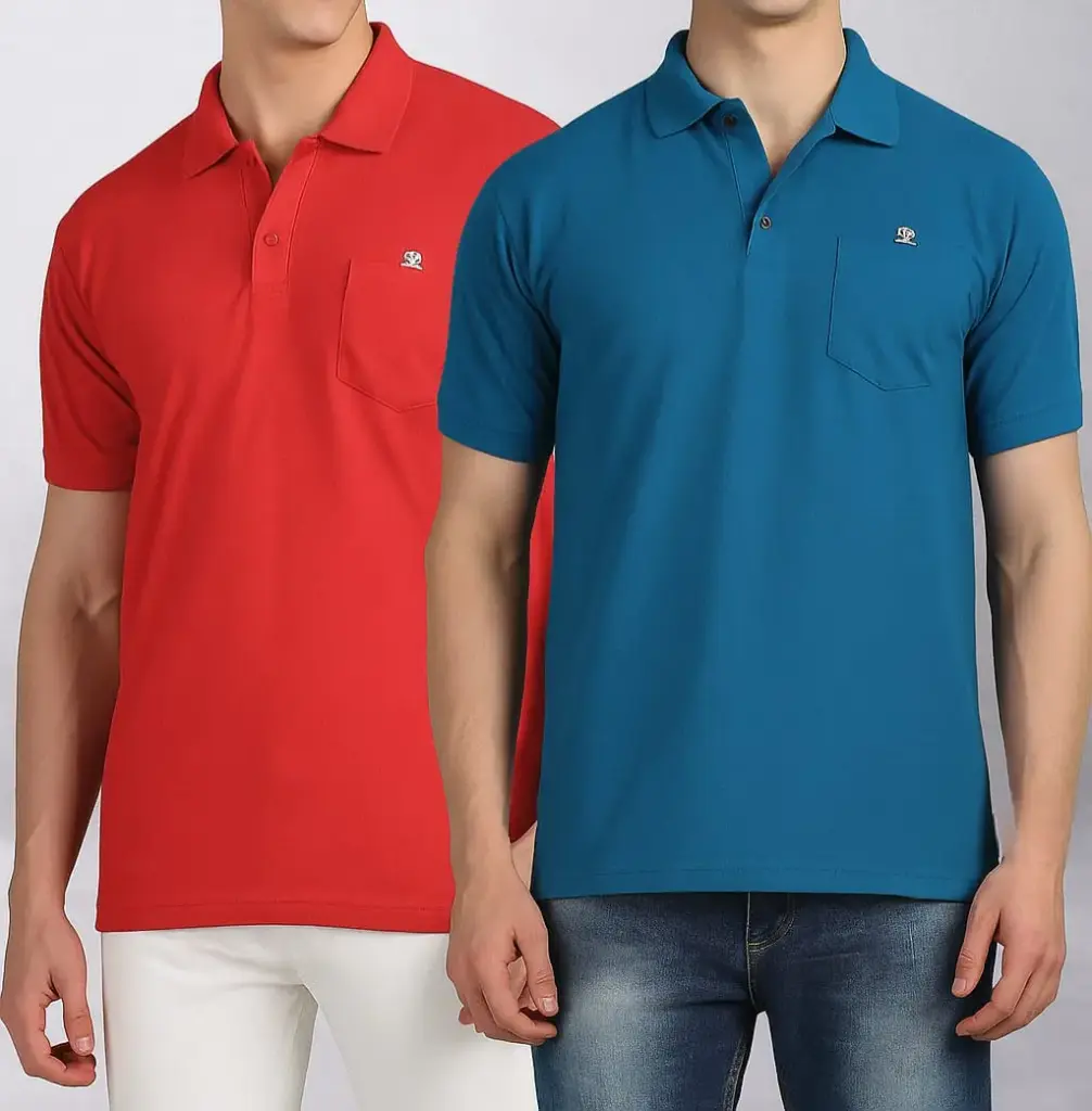 Men's Regular Fit Polo Neck Half Sleeve Solid Casual T-Shirt with Chest Pocket | Pack of 2 |