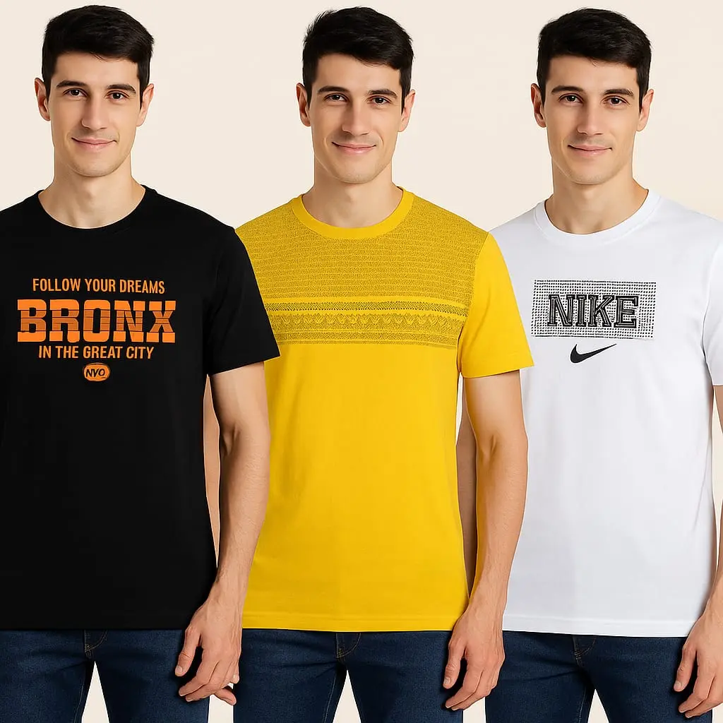 Men's Printed Round Neck T-Shirts Combo - Set of 3