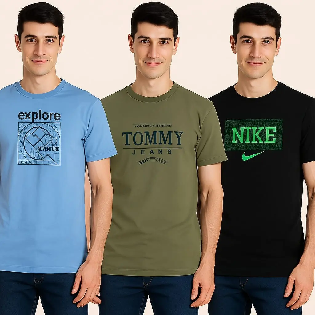 Men's Printed Round Neck T-Shirts Combo - Set of 3