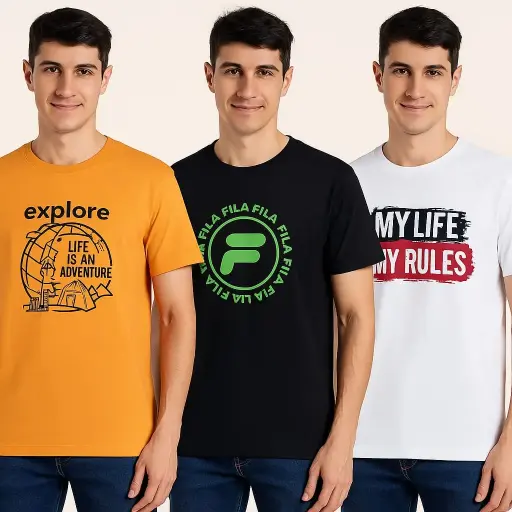 Men's Printed Round Neck T-Shirts Combo - Set of 3