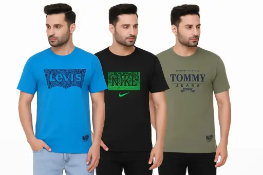 Men's Printed Round Neck T-Shirts Combo - Set of 3