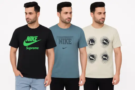 Men's Printed Round Neck T-Shirts Combo - Set of 3