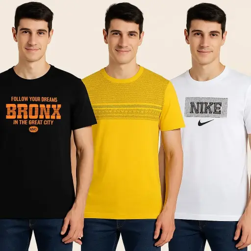 Men's Printed Round Neck T-Shirts Combo - Set of 3