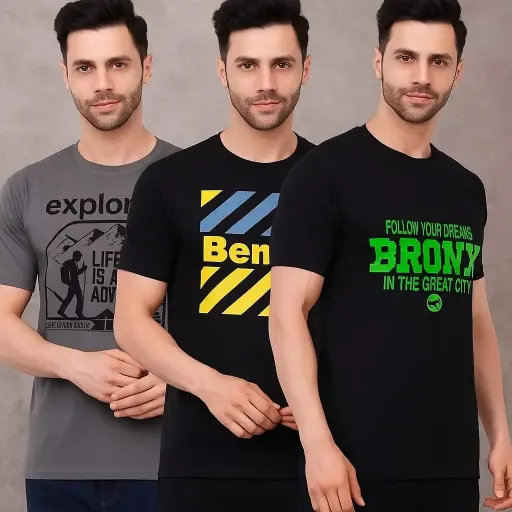 Men's Printed Round Neck T-Shirts Combo - Set of 3